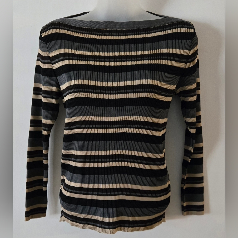 Laundry By Shelli Segal Ladies Ribbed Knit Sweater Striped Long Sleeve Sz Large